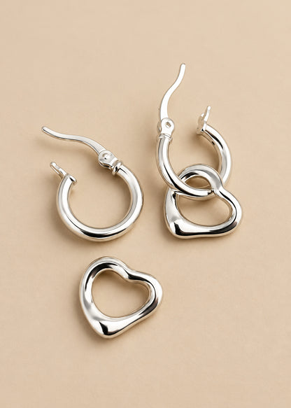 Silver Free Spirit Molten Heart Hoop Earrings