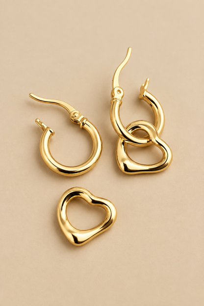 Gold Free Spirit Molten Heart Hoop Earrings