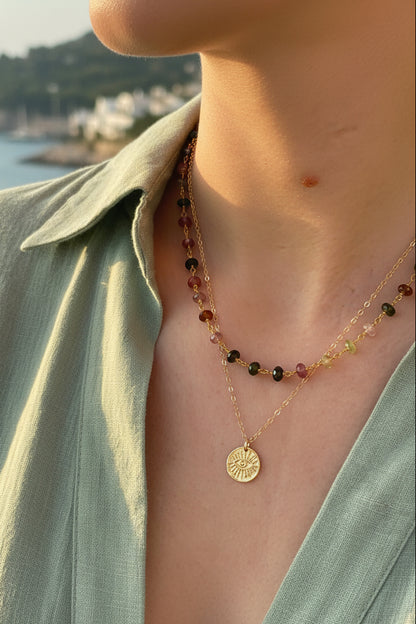 Gold Vermeil Tourmaline Gemstone Bead Necklace