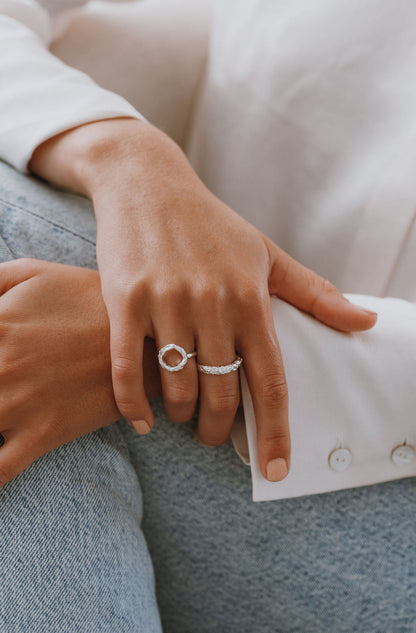Sterling Silver & Gold Vermeil Elegant Molten Band Ring - Myleti Jewellery