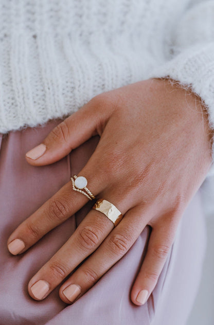 Sterling Silver & Gold Vermeil Wide Hammered Statement Band Ring - Myleti Jewellery