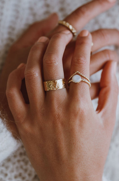 Sterling Silver & Gold Vermeil Wide Hammered Statement Band Ring - Myleti Jewellery